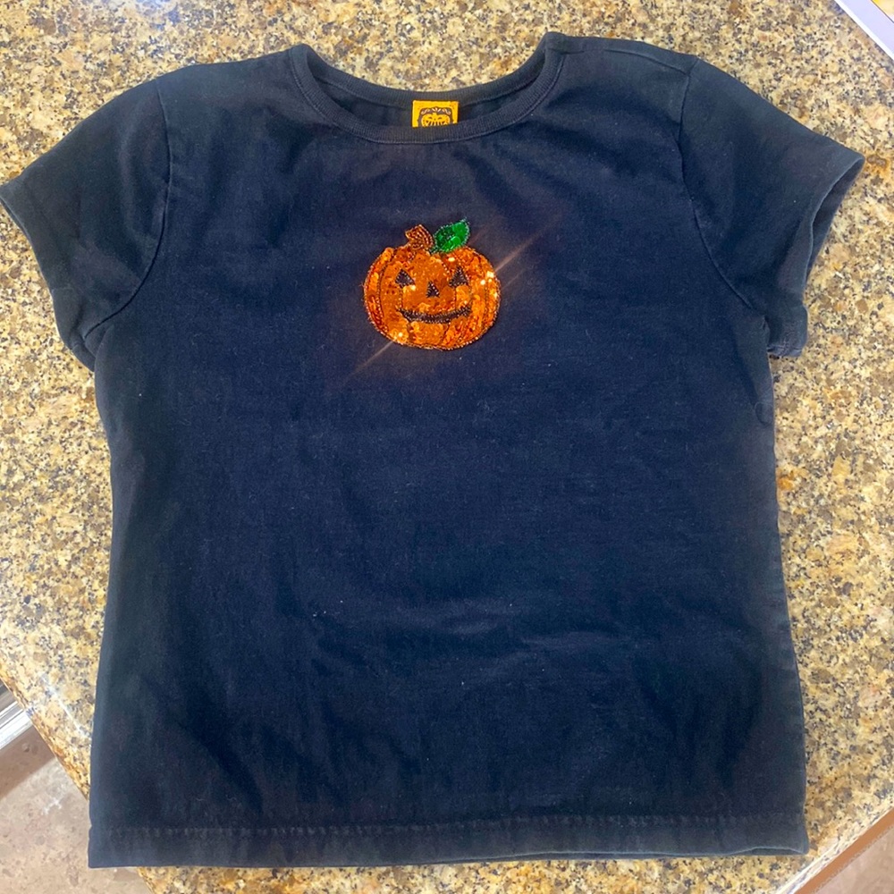 7/8 Girls short sleeve Halloween Sequence Pumpkin short sleeved shirt